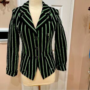 Vintage Navy color Blazer Jacket In Green And White Stripes, Size M
